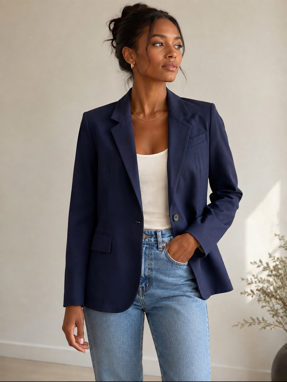 Wilfred Aritzia Navy Blue Single Button Tailored Blazer XS